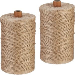 Relaxdays jute touw 1 mm - 2 x 500 m jute koord - paktouw - natuurlijk touw - bindtouw