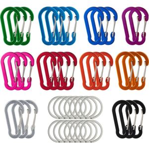 Relaxdays karabijnhaken - set van 30 - festonhaken - 14 sleutelringen - camping - aluminium - 5 cm - musketons