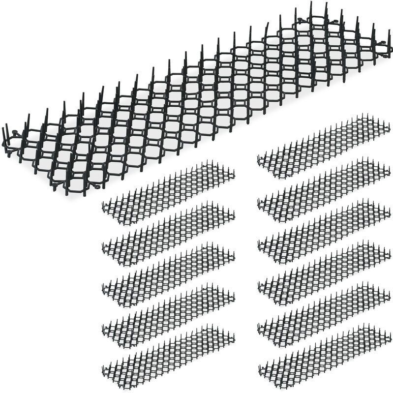 Relaxdays anti katten strip, set van 12, katten- en marterafweer, voor vijvers, moestuin, vensterbank, kunststof, zwart