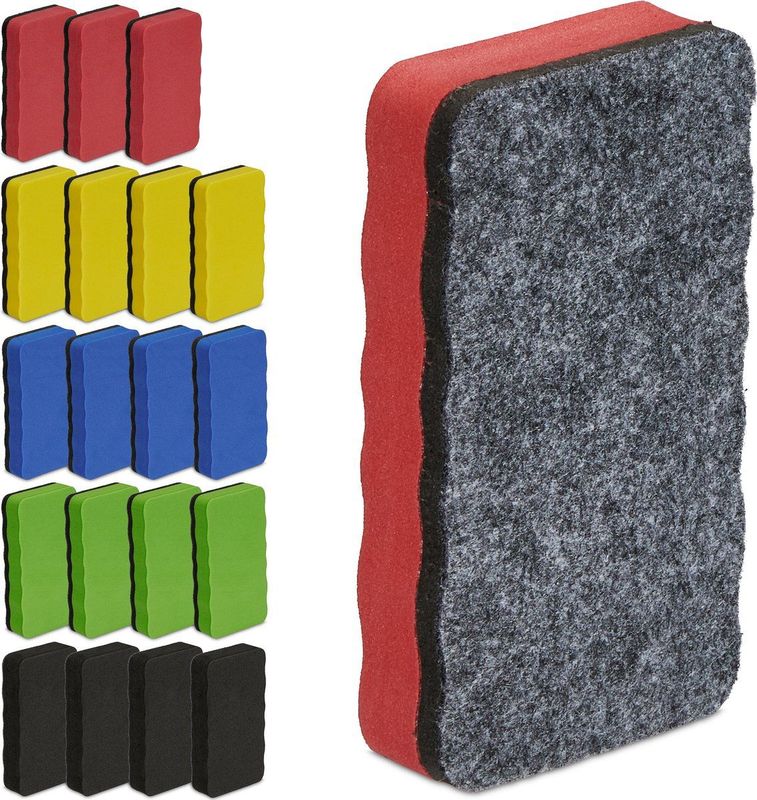 Whiteboard Schwamm 20er Set, Magnetschwamm eckig, Schule & Büro, hbt: 2x10,5x5,5 cm, Tafelwischer, eva, bunt - Relaxdays