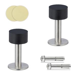 Relaxdays deurstopper vloer of muur - set van 2 rvs - rubber - binnen - deurbuffer - zwart-zilver
