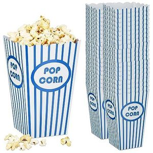 popcorn bakjes - set van 48 - karton - herbruikbaar - gestreept - blauw-wit