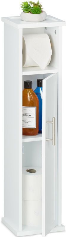 Relaxdays staande wc rolhouder - 2 vakken - 77x18,5x17,5 cm - toiletkast - magnetische deur - handgreep rvs