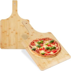 Relaxdays pizzaschep - set van 2 - pizzaspatel - rechthoekig - afgeronde hoeken - bamboe