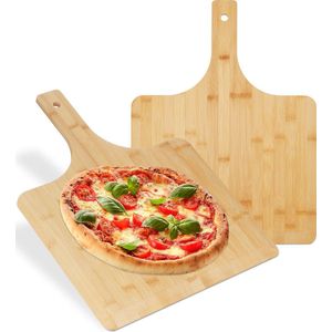 Relaxdays pizzaschep XXL bamboe - set van 2 - 50x38 cm - afgeronde hoeken - natuur