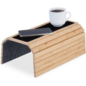 Relaxdays armleuning dienblad - bamboe - houten bank tafeltje - flexibel sofa dienblad