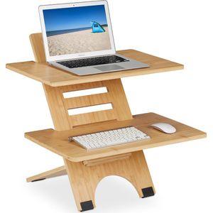 Relaxdays bureau verhoger, in de hoogte verstelbaar, met 2 planken, bamboe, zit-sta-verhoger, staand werken, natuur