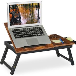 Relaxdays laptoptafel bed & bank, inklapbaar bedtafeltje, HBD: 23 x 61 x 35 cm, schoot, bamboe, lade, donkerbruin/zwart