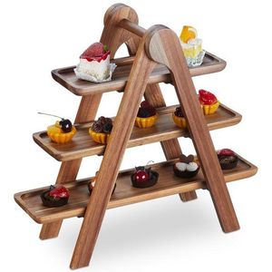 Relaxdays etagère hout - drielaagse serveerschaal - hapjes - fruitschaal - inklapbaar
