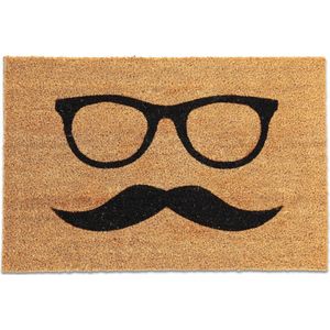 Relaxdays deurmat snor, kokosmat 'moustache', 60x40 cm, antislip, weerbestendig, binnen & buiten, natuur/zwart