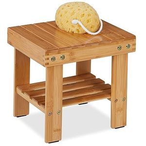 Relaxdays badkamerkruk bamboe - met opbergruimte - 26 x 27 x 22,5 cm - plantenkrukje - hal