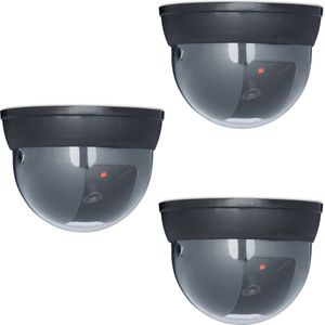 Relaxdays dummy dome camera, set van 3, met led, binnen & buiten, op batterijen, nep beveiligingscamera plafond, zwart