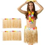hawaiirok met bloemen - set van 3 - kunststof - 50 cm - verkleedkleding - mannen en vrouwen