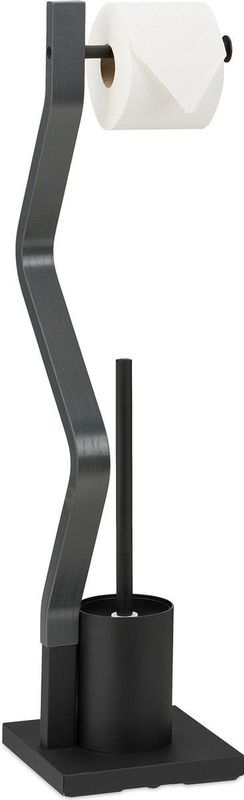 Relaxdays toilet accessoires set - wc-borstelhouder - staande toiletrolhouder - zwart