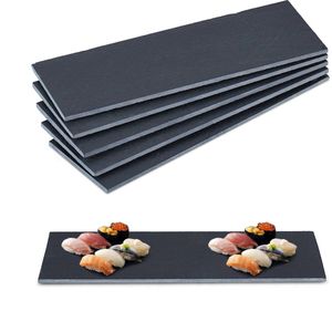 Relaxdays leisteen serveerplank - set van 6 - 30 x 10 cm - beschrijfbaar - antraciet