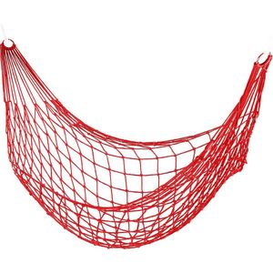 Relaxdays hangmat net, eenpersoons, touwen, gevlochten, voor camping, vakantie, tuin, tot 120 kg, kampeerhangmat, rood