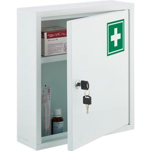 Relaxdays Afsluitbare medicijnkastje van staal, wit/groen, 36 x 31,5 x 10 cm
