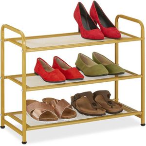 Relaxdays schoenenrek - 3 laags - 48 x 60 x 25 cm - voor 6 paar - hal - staal - goud