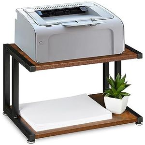 Relaxdays printerstandaard, bureau organizer voor printer, HxBxD: 28 x 44 x 28 cm, industrieel design, donkerbruin/zwart