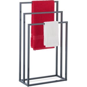Relaxdays handdoekrek badkamer - antraciet - staal - handdoekhouder modern - 3 stangen