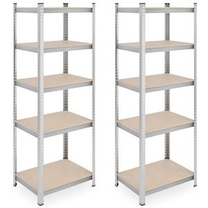 Relaxdays Set van 2 zware rekken 500 kg stalen rek opbergrek kelderrek garage steekrek 180 x 60 x 45 cm zilver