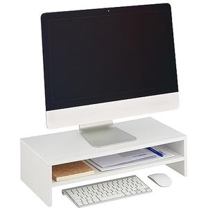 Relaxdays monitorstandaard, extra plank, HxBxD: 14,5 x 54 x 25,5 cm, schermverhoger voor bureau, modern, wit