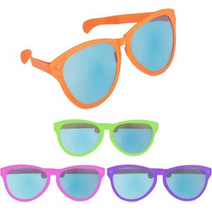 Relaxdays festivalbril, set van 4, grote brillen, feesten, carnaval en festivals, kunststof, blauwe glazen, div. kleuren