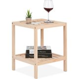 Relaxdays bijzettafel, hout, HxBxD: 50 x 40 x 40 cm, salontafel met 2 etages, vierkante nachttafel, woonkamer, natuur