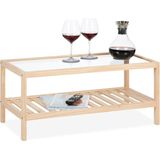 Relaxdays salontafel met glazen blad - houten koffietafel met opbergruimte - woonkamer