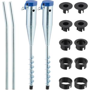 Relaxdays grondanker parasol, set van 2, droogmolens, voor in de grond, adapters 25-55 mm, parasolboor, zilver/blauw