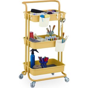 keukentrolley - 3 etages - bakjes - badkamer trolley - 86x42,5x36 cm - geel