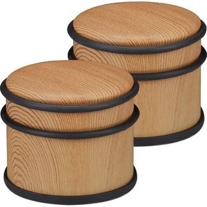 deurstopper set van 2 - zware deuren & ramen - Ø 9,5 cm - rvs - rubber - houtlook - bruin