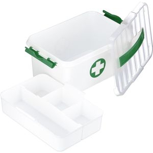 verbanddoos - 5 vakken - kunststof - leeg - 14,5 x 30 x 20 cm - EHBO - wit-groen