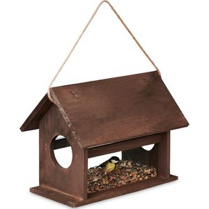 Relaxdays voedertafel - hangend - hout - 24 x 30 x 21 cm - voor tuinvogels - kleine vogels