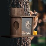 Relaxdays - Eichhörnchen Futterhaus, Holz, 2 Eingänge & Sitzplattformen, zum Aufhängen, Eichhörnchenfutterstation, braun