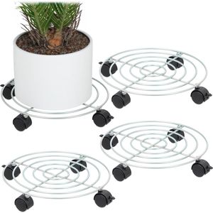 plantentrolley - set van 4 - Ø 32 cm - wieltjes - staal - binnen - bloempot onderzetter