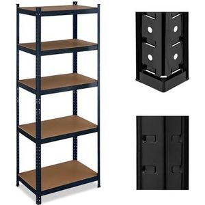 Relaxdays Rek voor zware lasten, 180 x 70 x 45 cm (h x b x d), 500 kg, staal en MDF, 5 niveaus, steekrek, garage, zwart