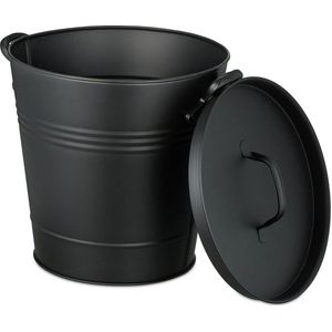 Relaxdays kolenemmer met deksel - 19 l - 2 handvatten - open haard - kolenemmer