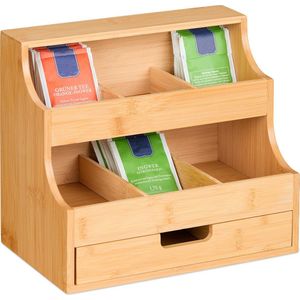Theedoos Voor Het Opbergen Van 60 Theezakjes - Thee-organizer Voor De Keuken Met 6 Vakken - 360 Draaibaar En Houder Voor Het Opbergen Van Thee Elegante Theedispenser