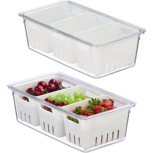 Relaxdays koelkast organizer - set van 2 - frigo organizer - met deksel - voor groente