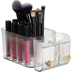 Relaxdays make up organizer - 4 vakken - cosmetica - kwastenhouder - wattenstaafjeshouder