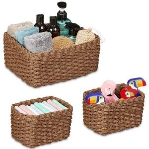 Relaxdays opbergmand gevlochten - 3 stuks - manden set - badkamer - organizer - papiertouw