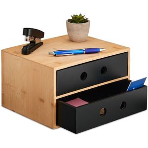 Relaxdays Bureau-organizer met 2 laden, bamboe en MDF, 15 x 25 x 20 cm (h x b x d), naturel/zwart