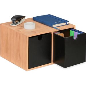 Relaxdays bureau organizer met 2 lades - opbergbak bureau - desk organizer bamboe - pennen