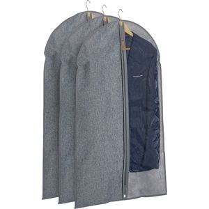 Relaxdays kledinghoes set van 3, 99 x 58 cm, met ritssluiting, voor pakken, jassen, jurken & meer, grijs/transparant