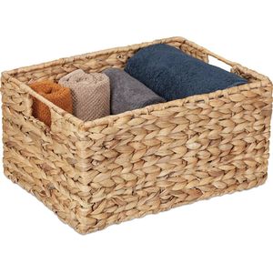 Relaxdays opbergmand waterhyacint - gevlochten mand met handgrepen - badkamermand - toilet