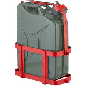 Relaxdays jerrycan houder, voor benzine jerrycans van 10 & 20 l, afsluitbaar, tegen diefstal, auto, motor, ijzer, rood