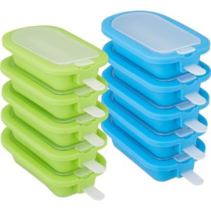 Relaxdays ijsvormpjes siliconen, set van 10, voor ijslolly's, waterijs, roomijs, BPA-vrij, met deksel, meerdere kleuren