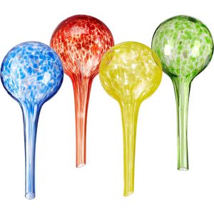 waterdruppelaar glas - set van 4 - 15 x 6 cm - waterbollen kamerplanten - meerkleurig