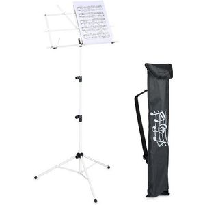 Relaxdays muziekstandaard, inklapbaar, HBD: 140 x 53 x 49 cm, uitschuifbaar, metaal, voor gitaar, viool, zangles, wit